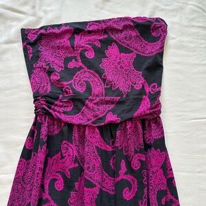Strapless Paisley Maxi Dress in Magenta and Navy